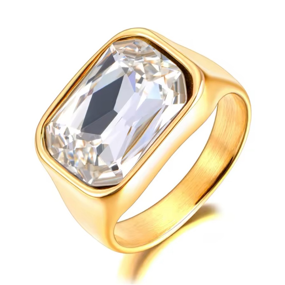 Gold Ring with Clear Emerald-Cut Stone - Women Jewelry